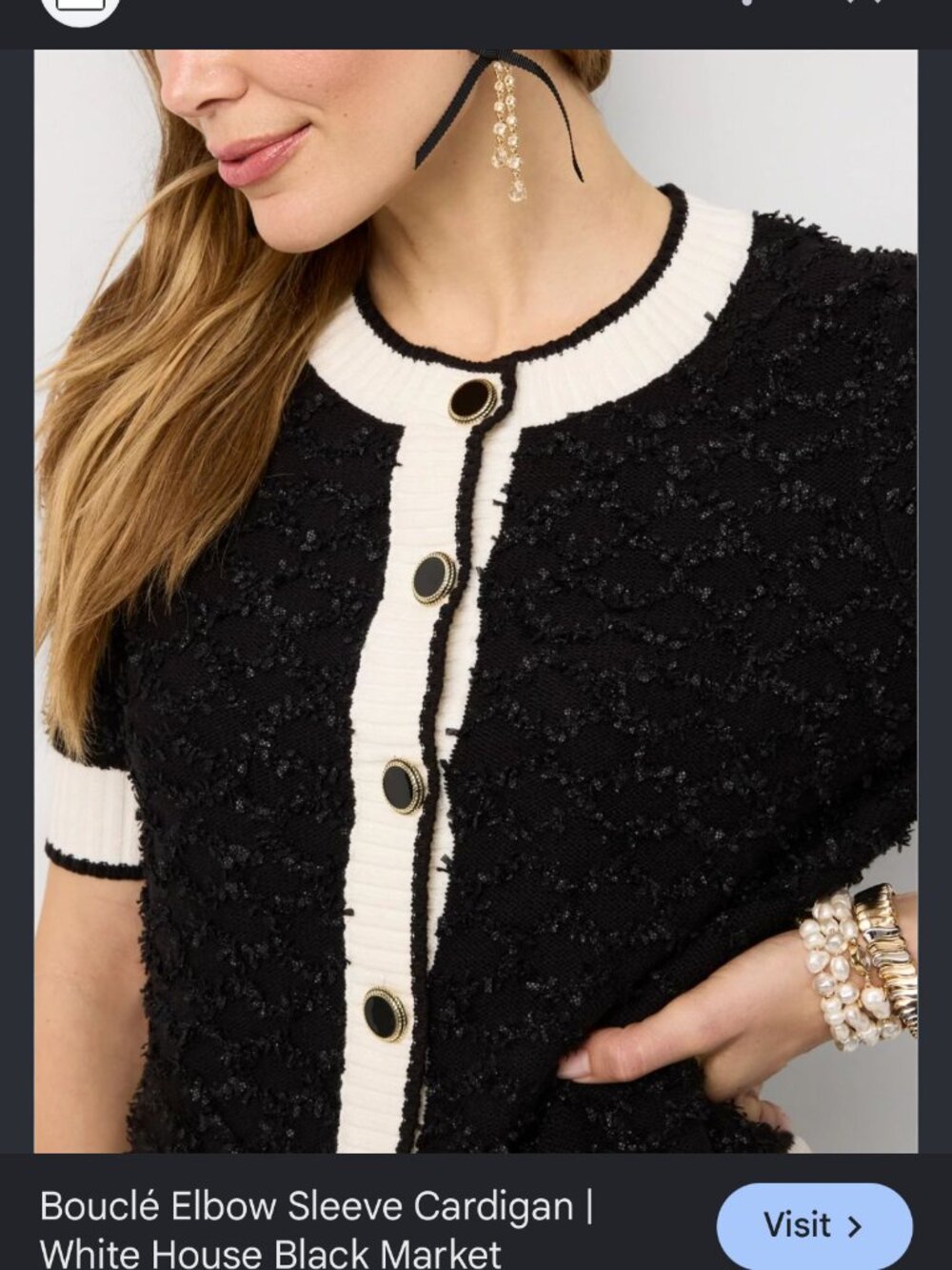 new WHITE HOUSE BLACK MARKET boucle elbow sleeve cardigan jacket xl